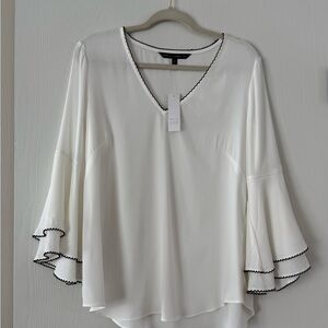 White House Black Market White Blouse with Black Accents